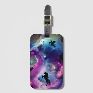 Étiquette À Bagage Espace Imaginaire Nebula Unicorn Dragon bleu rose
