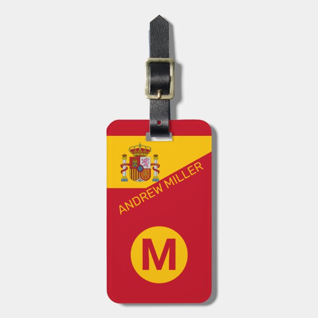 Étiquette À Bagage Espagne Drapeau bagages de voyage moderne personna (Devant Vertical)
