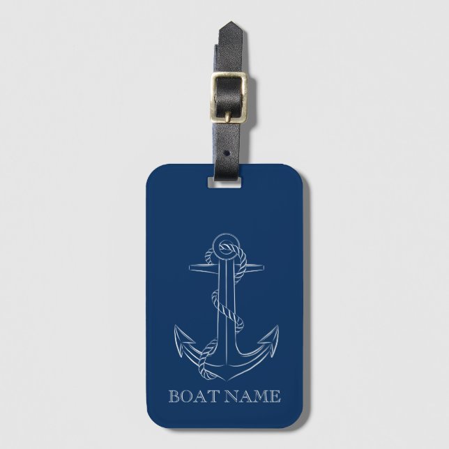 Étiquette À Bagage Esprit nautique Ancre Marine Bleu (Devant Vertical)