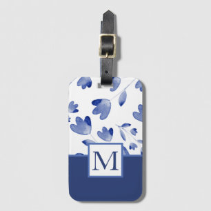 Étiquette À Bagage Etapes de fleurs d'aquarelle bleu Indigo