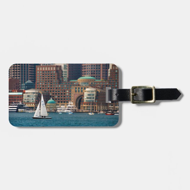 Étiquette À Bagage États-Unis, Massachusetts. Skyline Waterfront 2 de (Devant horizontal)