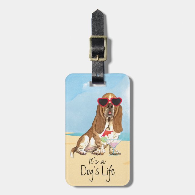 Étiquette À Bagage Été Basset Hound (Devant Vertical)