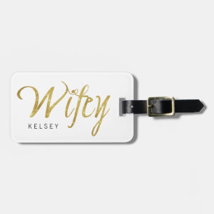 Étiquette À Bagage Étincelle Wifey d'or avec le nom