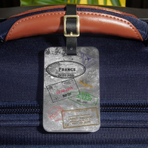 Étiquette À Bagage Étiquette 4 timbres de passeport personnalisable
