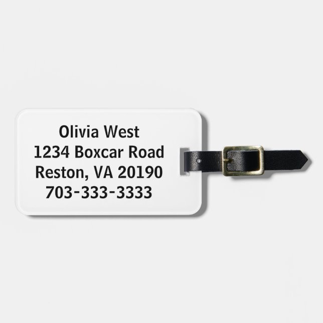 Étiquette À Bagage Étiquette blanche de sac de bagage (Devant horizontal)