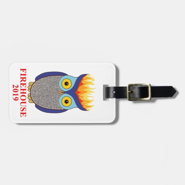 Étiquette À Bagage Étiquette bleue de bagage de hibou de FH (Devant horizontal)