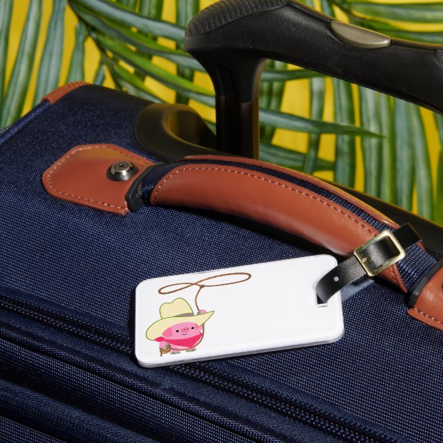 Étiquette À Bagage Étiquette Carton Cowboy Cochon Avec Bagage Lariat (Insitu Rectoal 3)