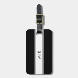 Étiquette À Bagage Étiquette classique moderne Noir Blanc Monogramme 