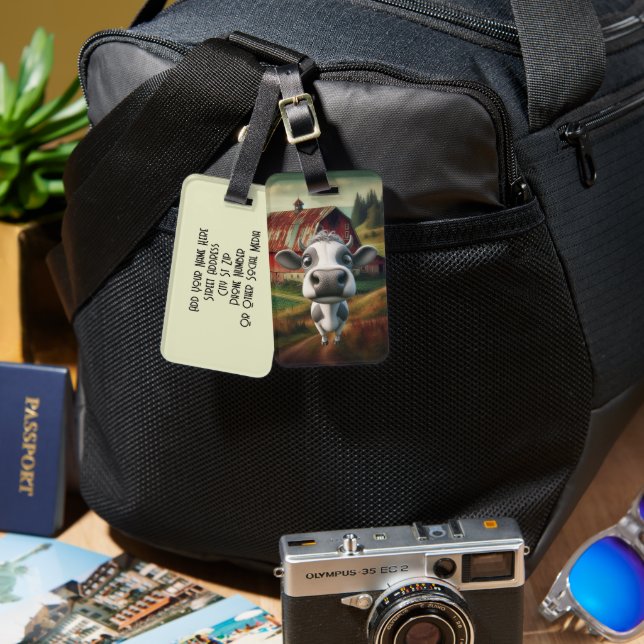 Étiquette À Bagage Étiquette Curious Cow & Barn Custom Luggage (Recto & Verso)