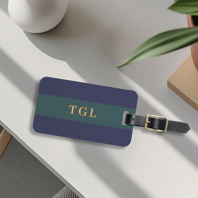 Étiquette À Bagage Étiquette de bagage à monogramme personnalisé avec (Créateur téléchargé)