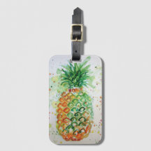 Étiquette de bagage aquarelle tropicale ananas ora