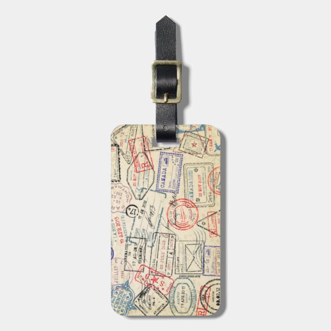 Étiquette À Bagage Étiquette de bagage avec des timbres de voyage (Devant Vertical)