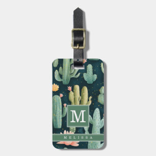 Étiquette À Bagage Étiquette de bagage cactus floral aquarelle