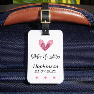 Étiquette À Bagage Étiquette de bagage - Cœur pailleté rose Mrs & Mrs