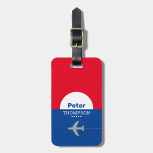 Étiquette À Bagage étiquette de bagage d'avion bleu rouge avec nom
