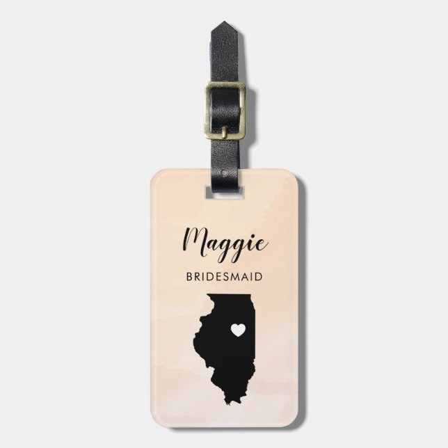 Étiquette À Bagage Étiquette de bagage de carte de l'Illinois, Bienve (Devant Vertical)