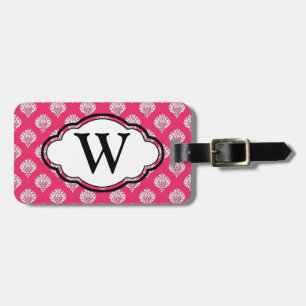 Étiquette À Bagage Étiquette de bagage de monogramme - damassé rose