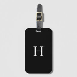 Étiquette À Bagage Étiquette de Bagage Élégante Monogramme Noir et Bl