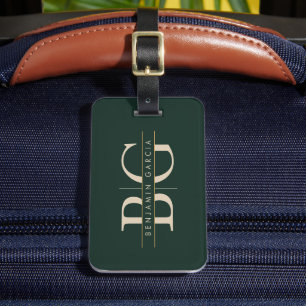 Étiquette À Bagage Étiquette de bagage en monogramme or émeraude