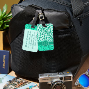 Étiquette À Bagage étiquette de bagage en monogramme vert aqua Emprei