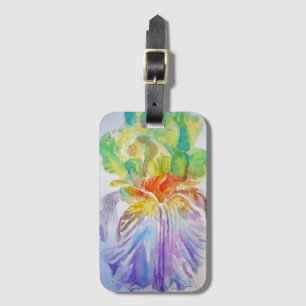 Étiquette À Bagage Étiquette de bagage fleur d'iris pourpre aquarelle