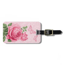 Étiquette de bagage fleurie rose rose girly
