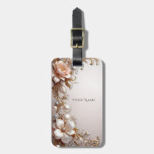 Étiquette de bagage Fleurs roses et blanches douce