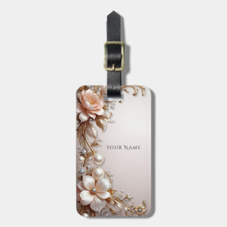 Étiquette À Bagage Étiquette de bagage Fleurs roses et blanches douce