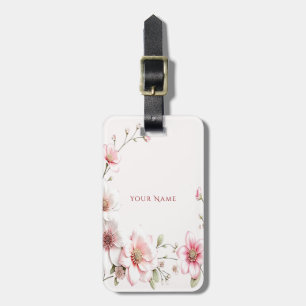 Étiquette À Bagage Étiquette de bagage florale rose blanc élégante