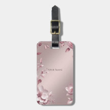 Étiquette de bagage florale rose délicate