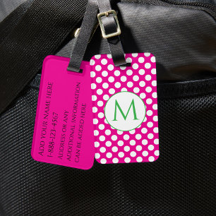 Étiquette À Bagage Étiquette de bagage Monogramme Vert Points noirs R