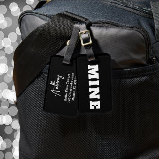Étiquette À Bagage Étiquette de bagage personnalisée noire et blanche