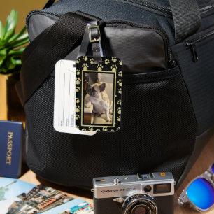 Étiquette À Bagage Étiquette de bagage personnalisée noire et or pour