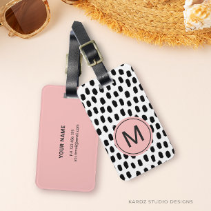 Étiquette À Bagage Étiquette de bagage rose monogramme moderne