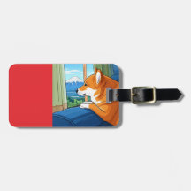 étiquette de bagage shiba inu et mt fuji
