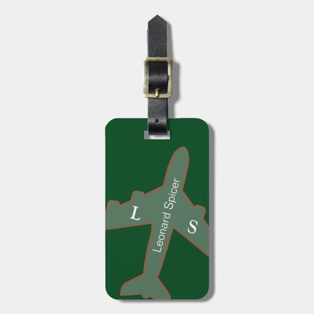 Étiquette À Bagage étiquette de bagage verte personnalisée avec nom (Devant Vertical)