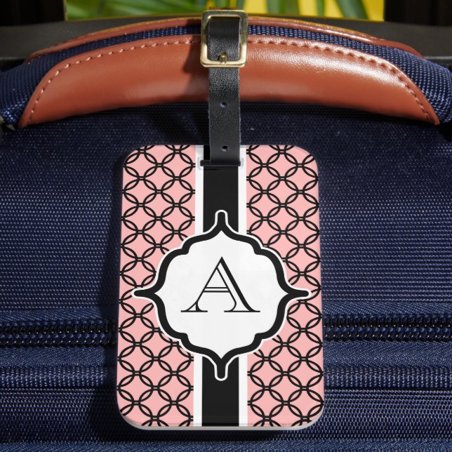 Étiquette À Bagage Étiquette de bagages en dentelle rose monogramme (Insitu Rectoal 2)