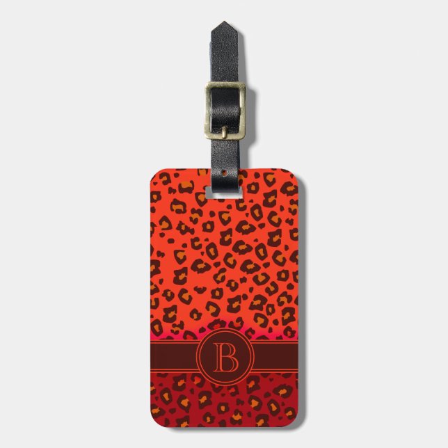Étiquette À Bagage étiquette de bagages en monogramme marron rouge Em (Devant Vertical)
