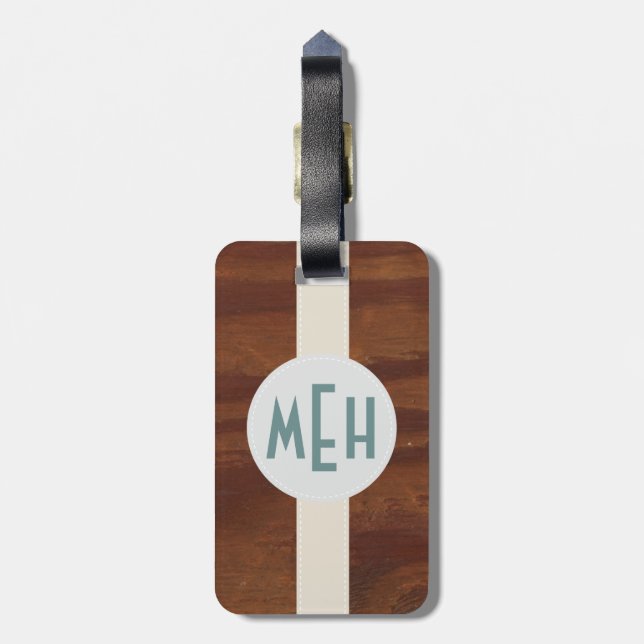 Étiquette À Bagage Étiquette de bagages Premium Motif en bois monogra (Dos Vertical)