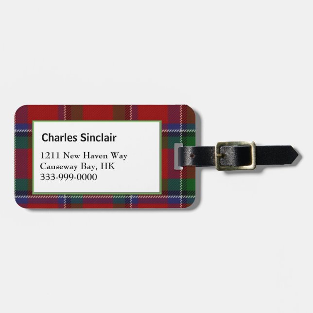 Étiquette À Bagage Étiquette de la famille Sinclair Tartan Plaid Baga (Devant horizontal)