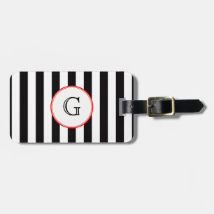 Étiquette À Bagage Étiquette de monogramme noir blanc moyen rayé roug