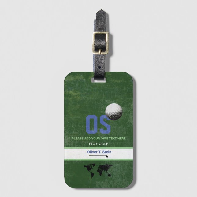 Étiquette À Bagage étiquette de voyage Golfer vert avec nom golfeur (Devant Vertical)