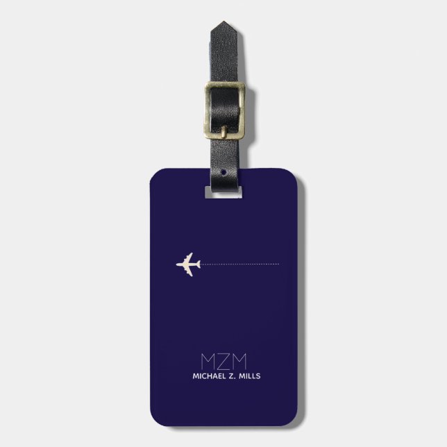 Étiquette À Bagage étiquette de voyage internationale bleu foncé avec (Devant Vertical)