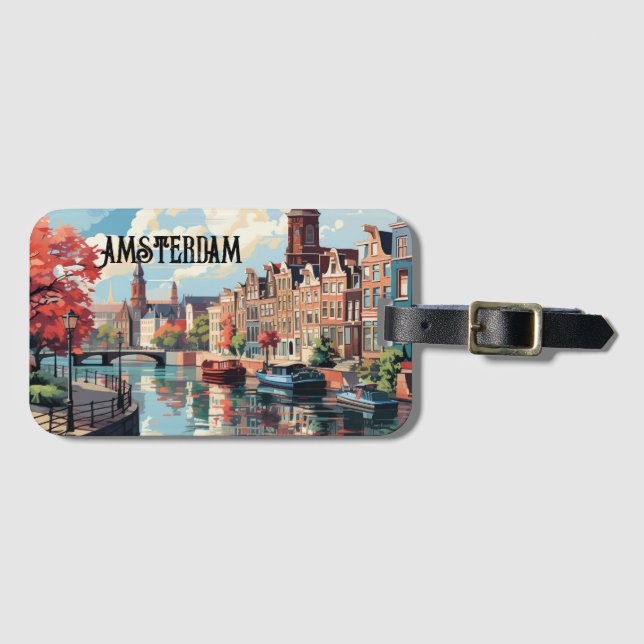 Étiquette À Bagage Étiquette des bagages de voyage d'Amsterdam (Devant Horizontal)