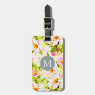 Étiquette À Bagage Étiquette florale vintage de bagage de monogramme