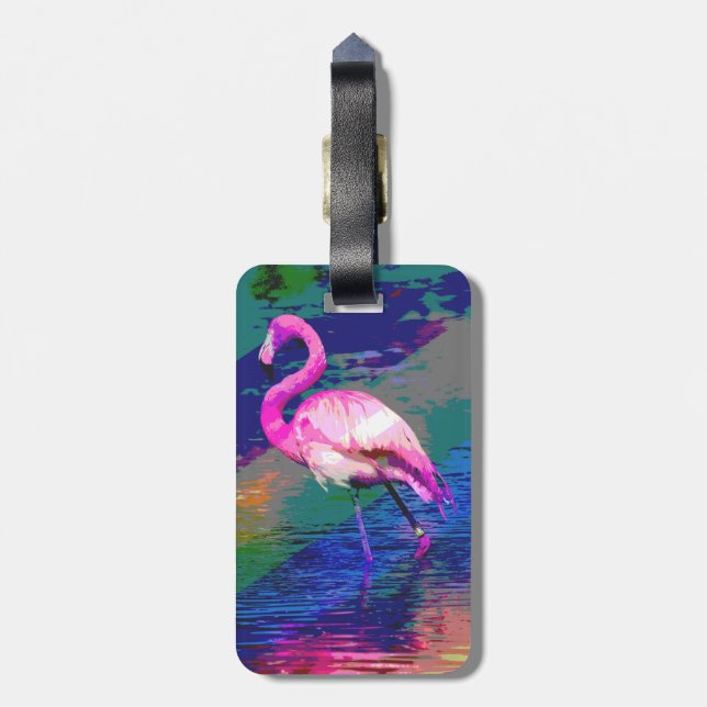 Étiquette À Bagage Étiquette lumineuse de bagage de Flamant rose (Dos Vertical)