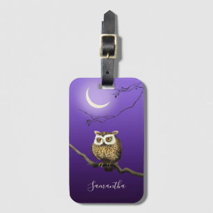Étiquette À Bagage Étiquette Monogram Owl Night Moonlight Deep Blue L