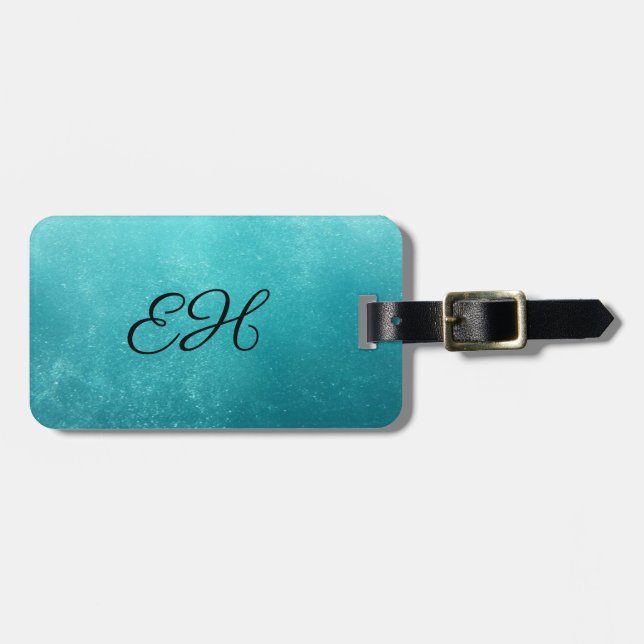 Étiquette À Bagage Étiquette Monogramme en acrylique bleu sous-marin (Devant horizontal)