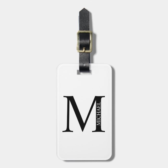 Étiquette À Bagage Étiquette monogramme et nom personnalisé (Devant Vertical)