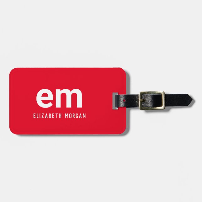Étiquette À Bagage Étiquette Monogramme moderne minimal rouge bagage (Devant horizontal)